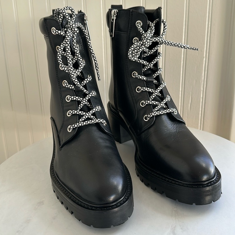 Aquatalia Sabine Black Leather Lace-Up Boot